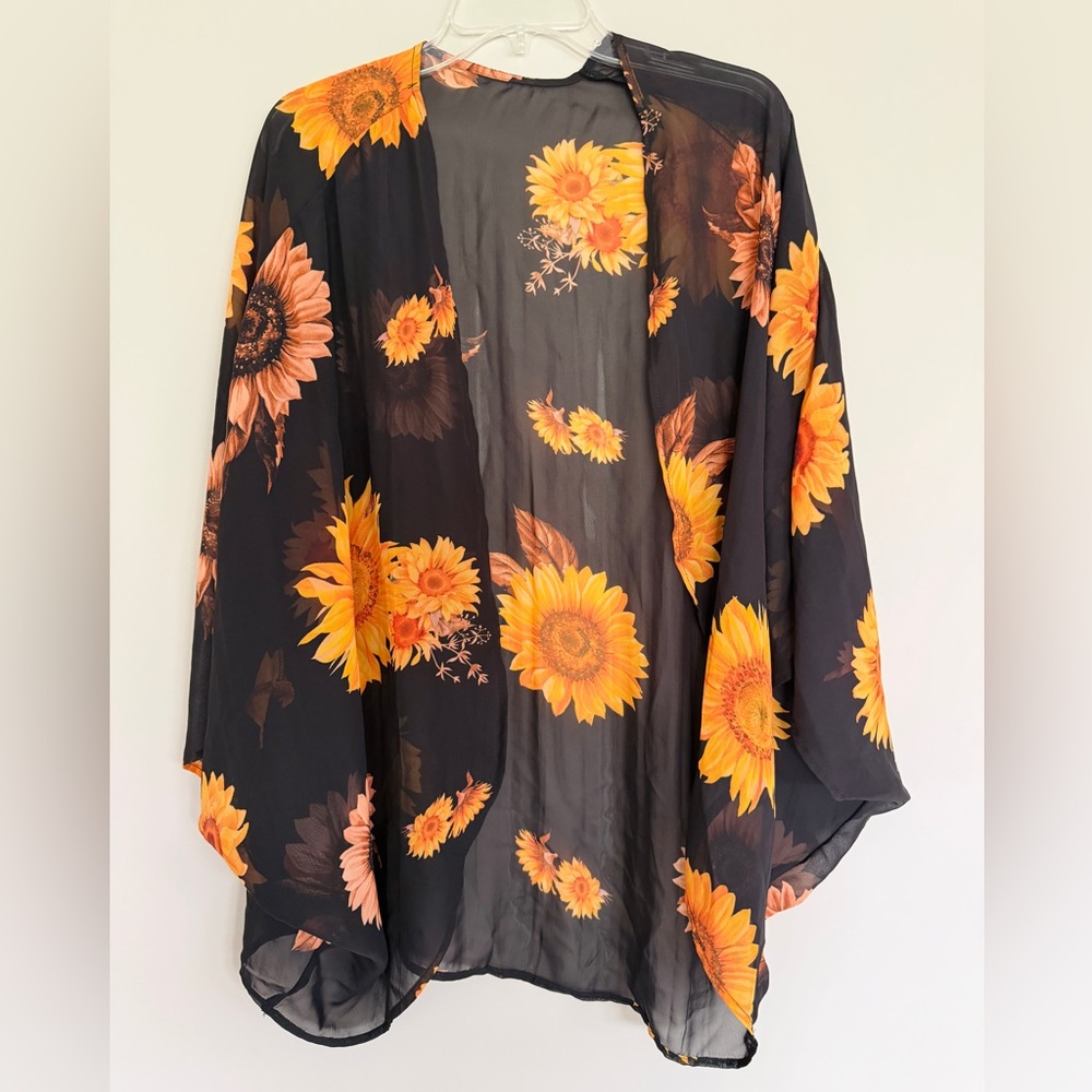 Black Sunflower Sheer Kimono Tunic
